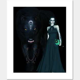 Awesome wolf with fairy in the dark night Posters and Art